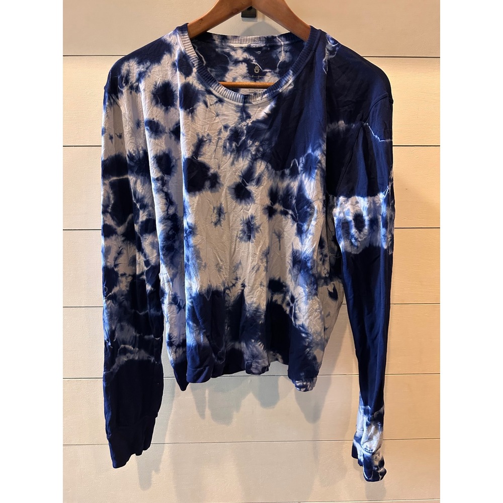 Spiritual Gangster Blue White Tie Dye Long Sleeve Top Shirt M/L Nylon USA Made